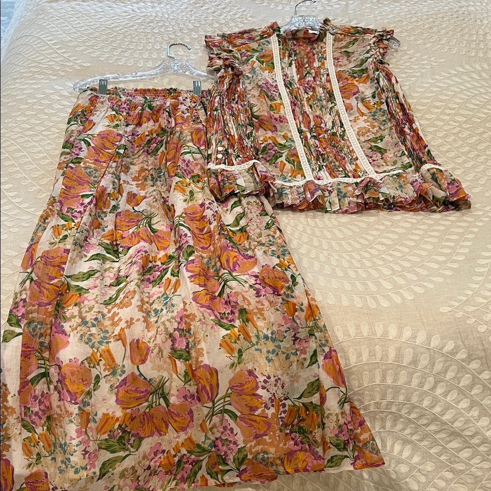 BURU smocked waist skirt and floral top set